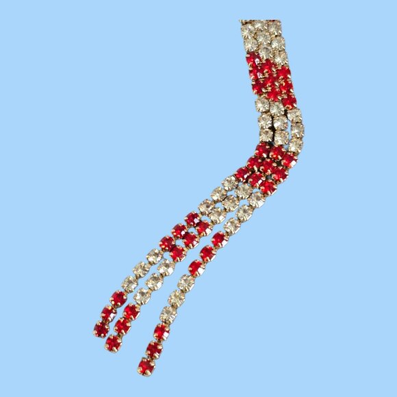 Betsey Johnson Long Candy Cane Red & White Rhinestone Dangle Earrings 5" Long - Picture 3 of 5